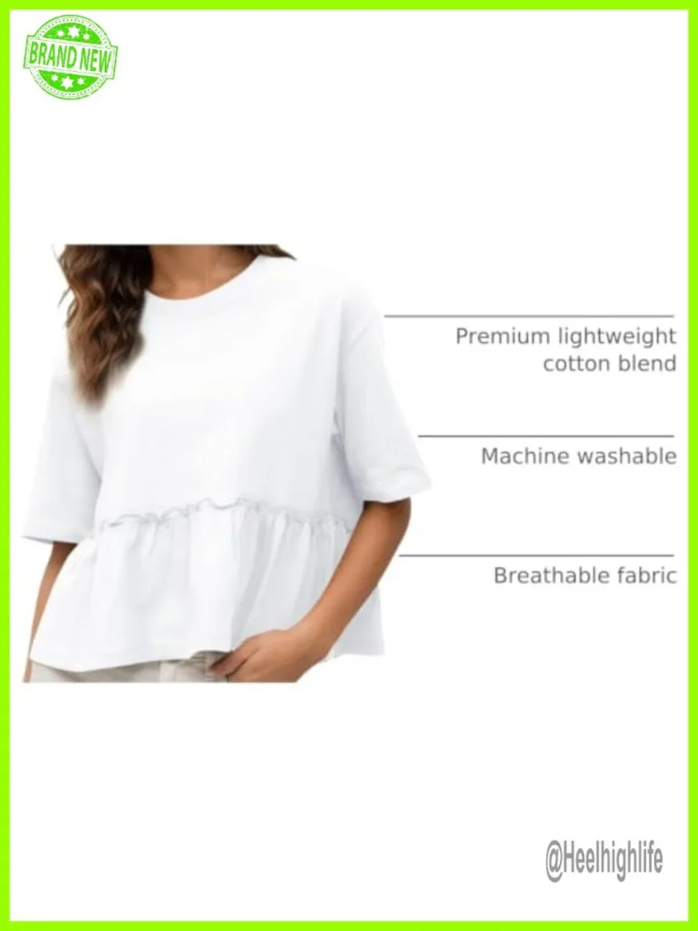 Womens Cropped Peplum T-Shirt Short Sleeve Ruffle Babydoll Top